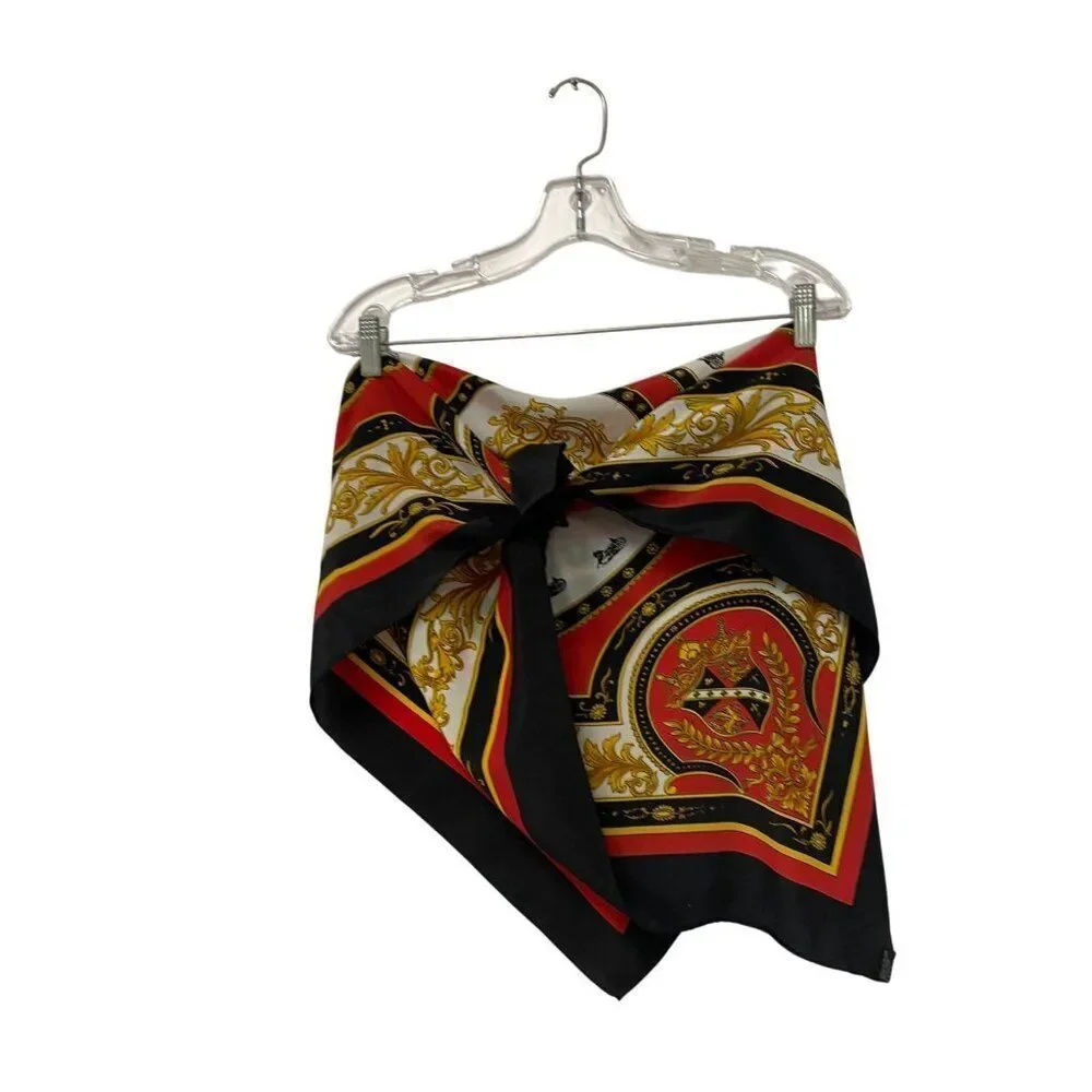 Womens Silk Scarf Horse Carriage Crest One Size Gold Red Black Baroque Vintage